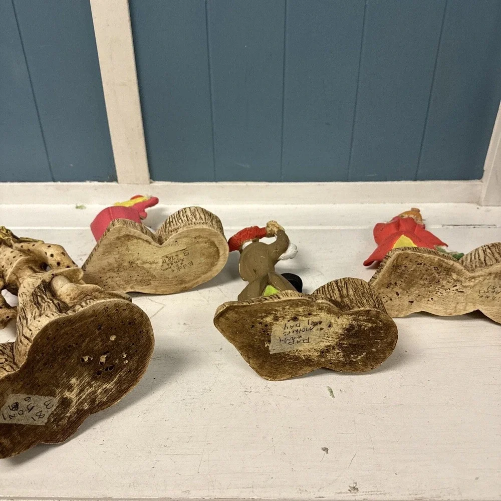 Vintage Set Of 4 Ricardo Clowns Driftwood Statue Quirky Folk‎ Art HandPainted